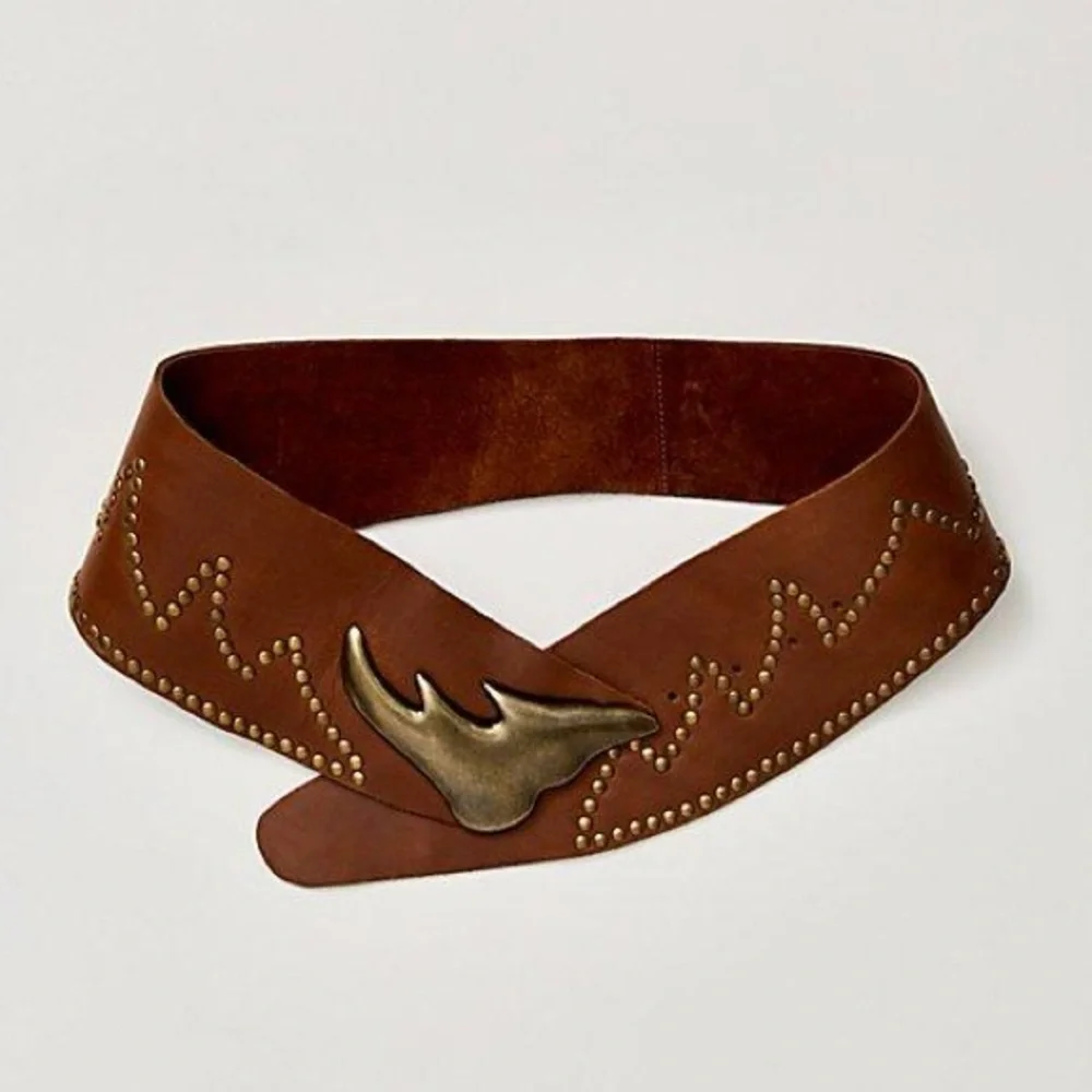 NWT Free People Adorn Studded Leather Waist Belt Cognac